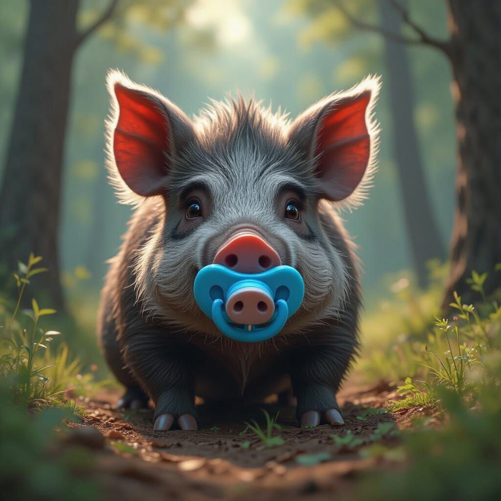 Wild Boar with Pacifier: 3D Anime Art