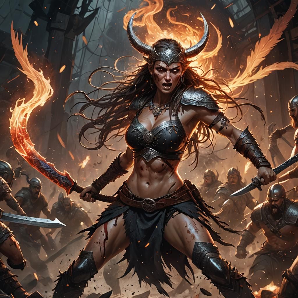 Viking Princess in Epic Dark Fantasy Battle