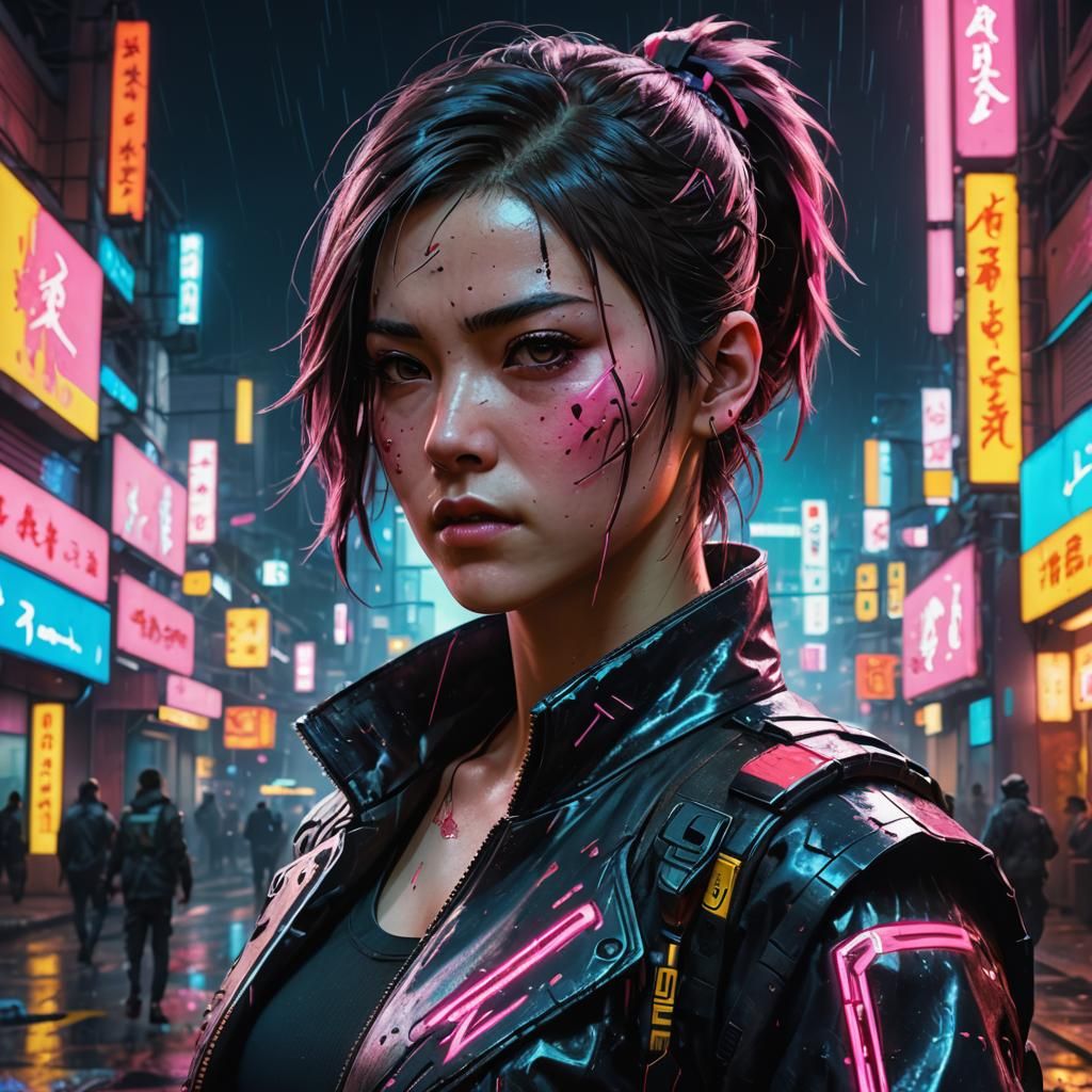 Cyberpunk Samurai with Sakura Details, Hyperrealistic Art