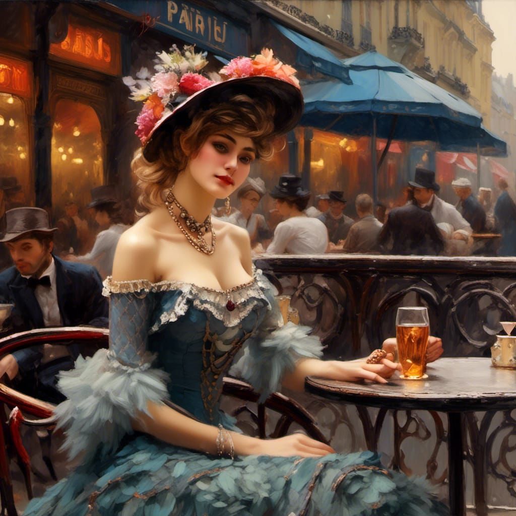 Paris Cabaret Dancer in Encaustic Painting Style