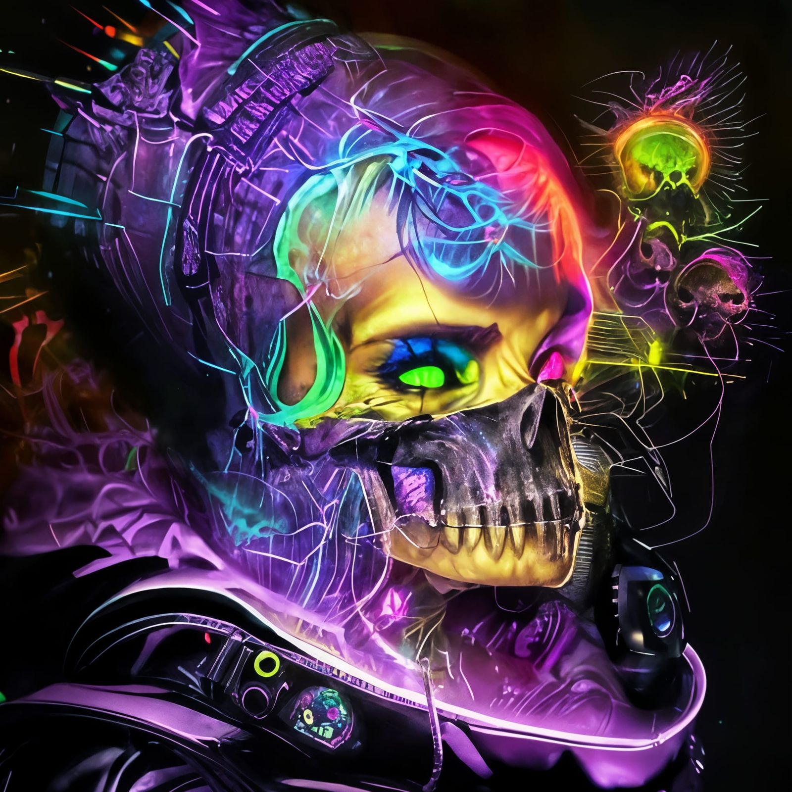 Electrified Skull in Cyberpunk Style with Neon Tints
