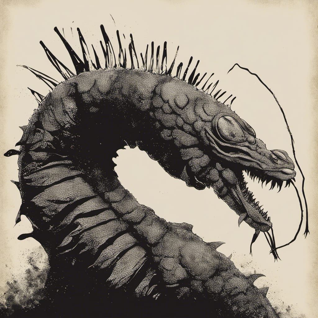 Shrimp Godzilla Minimalist Ink Drawing Movie Poster
