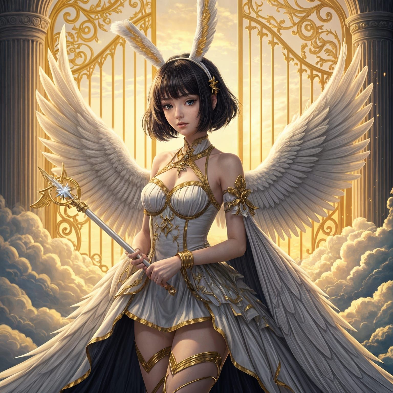 Anime Girl with Angelic Features at Heaven's Gate