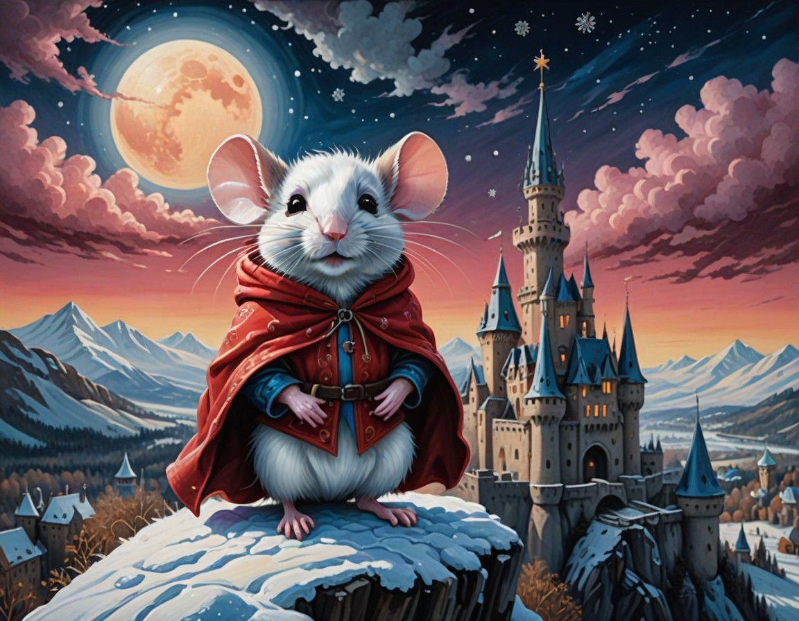 Whimsical Winter Wonderland Christmas Mouse Portrait in Hype...