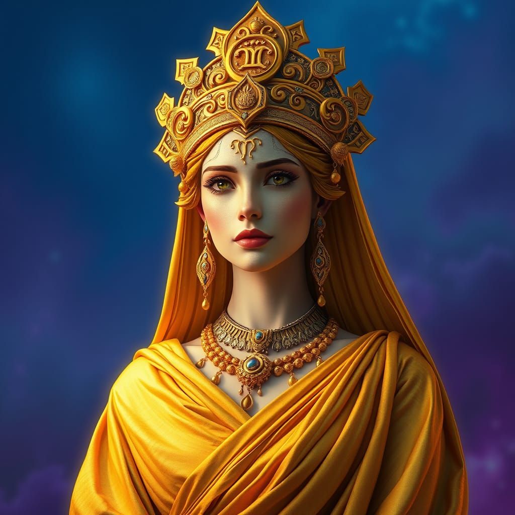 Hyperrealistic Goddess in Golden Elegance with Virgo Zodiac ...