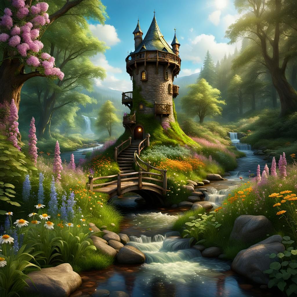 Sorcerer's Tower in Enchanted Forest, Photorealistic 8K