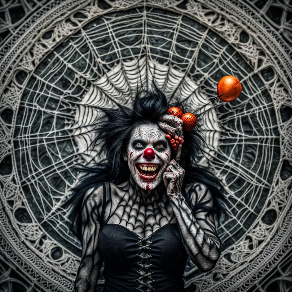 Hyperrealistic Zombie Monkey Monster Clown Woman in Mysterio...