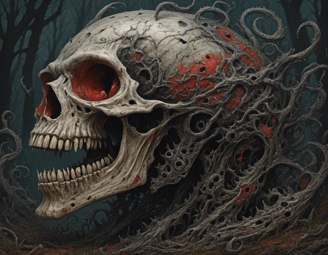 Vampire in Dark Forest with Sharp Teeth