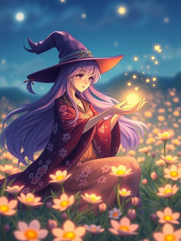 Enchanting Witch Casting Spell in Ghibli Style