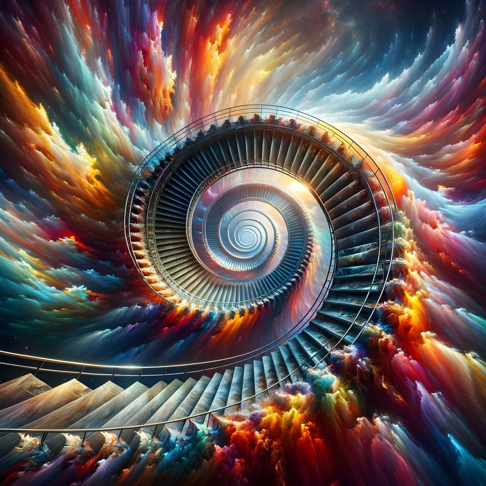 Vertigo Inducing Spiral Staircase in Swirling Colors