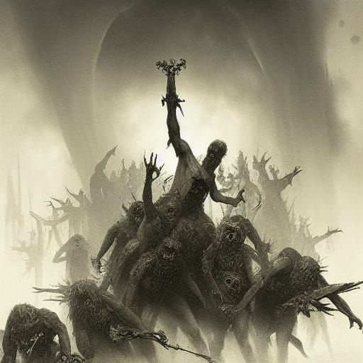 Horrific Zombie Apocalypse in Engraving Style