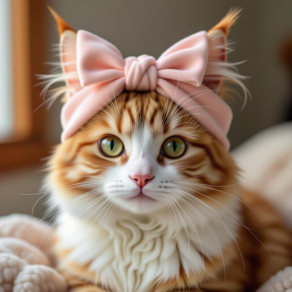 Cat in Headband, Charming Photorealistic Portrait