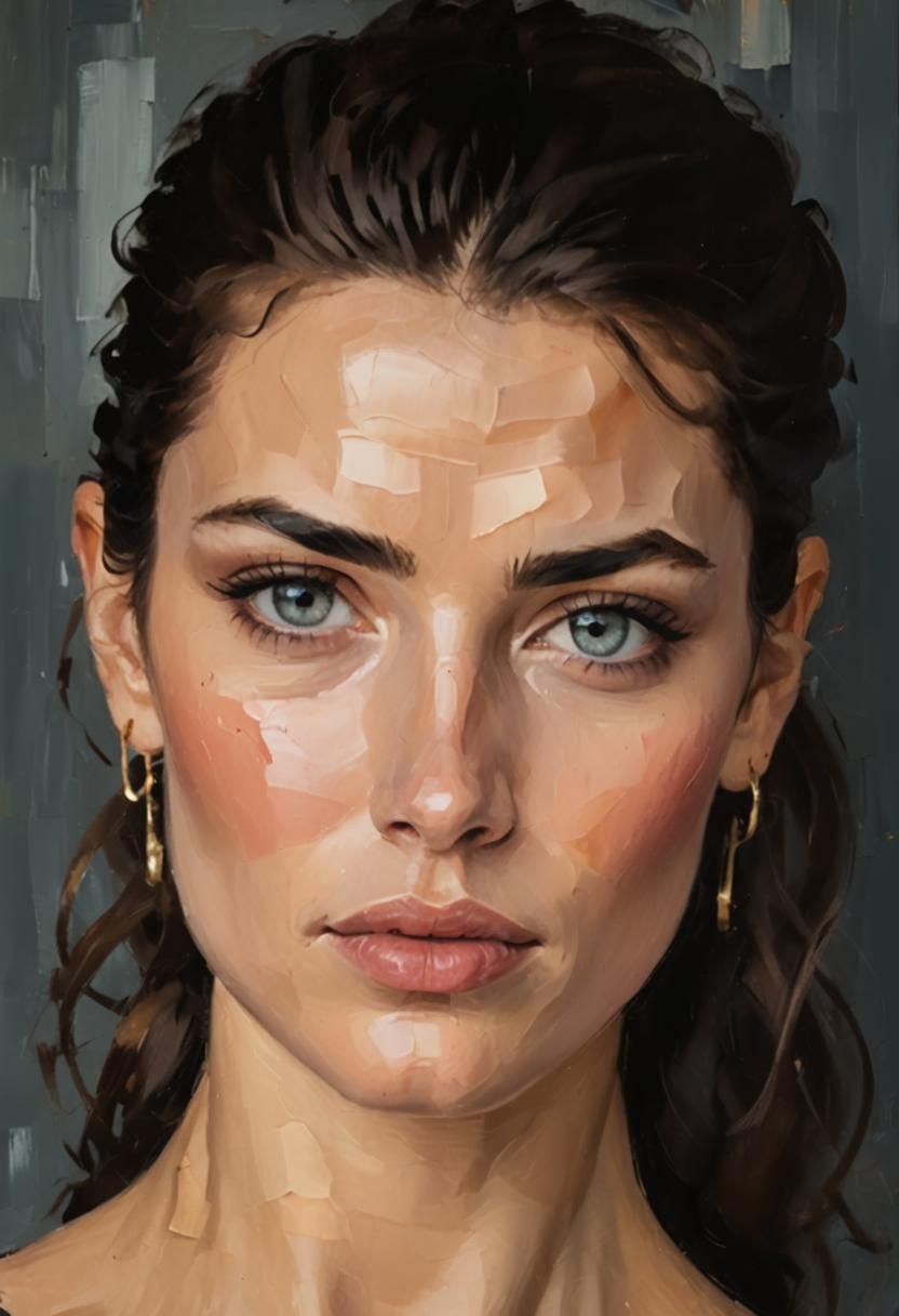 Brunette Woman Portrait as Impasto Painting