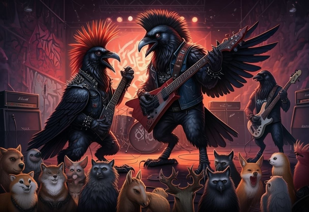 Heavy Metal Ravens Band in Semi-Realistic Illustration