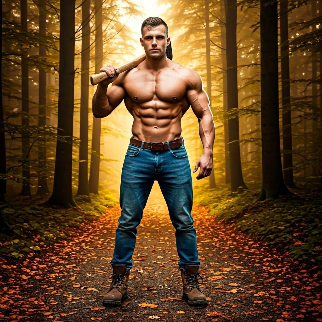 Confident Woodsman in Autumn Forest Photography