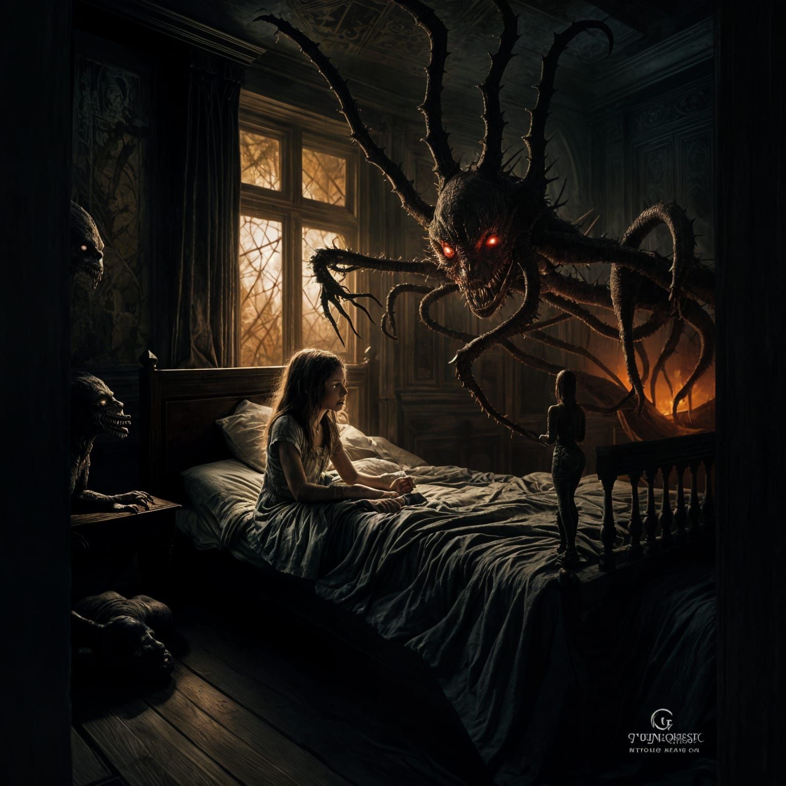 Young Girl Confronts Terrifying Nightmare Creature in Dark F...