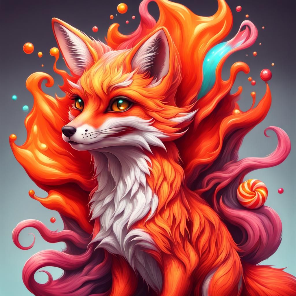 Furry Fox with Lava Tattoos in Candy Art Style