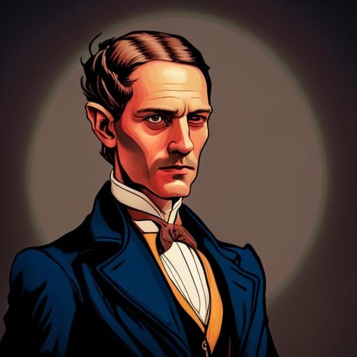 Victorian Elf in Gentleman's Costume, Art Nouveau Portrait