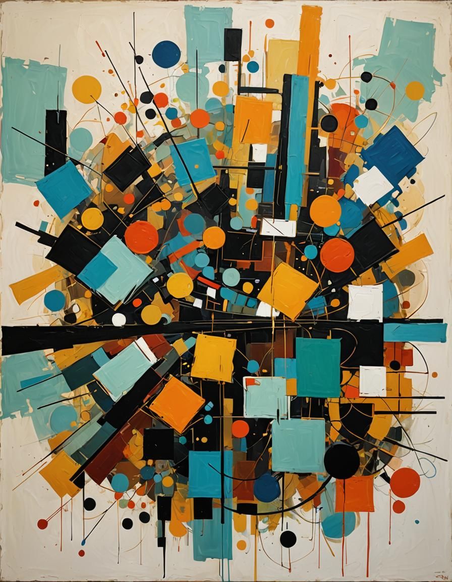 1920s Abstract Oil Painting with Complementary Colors