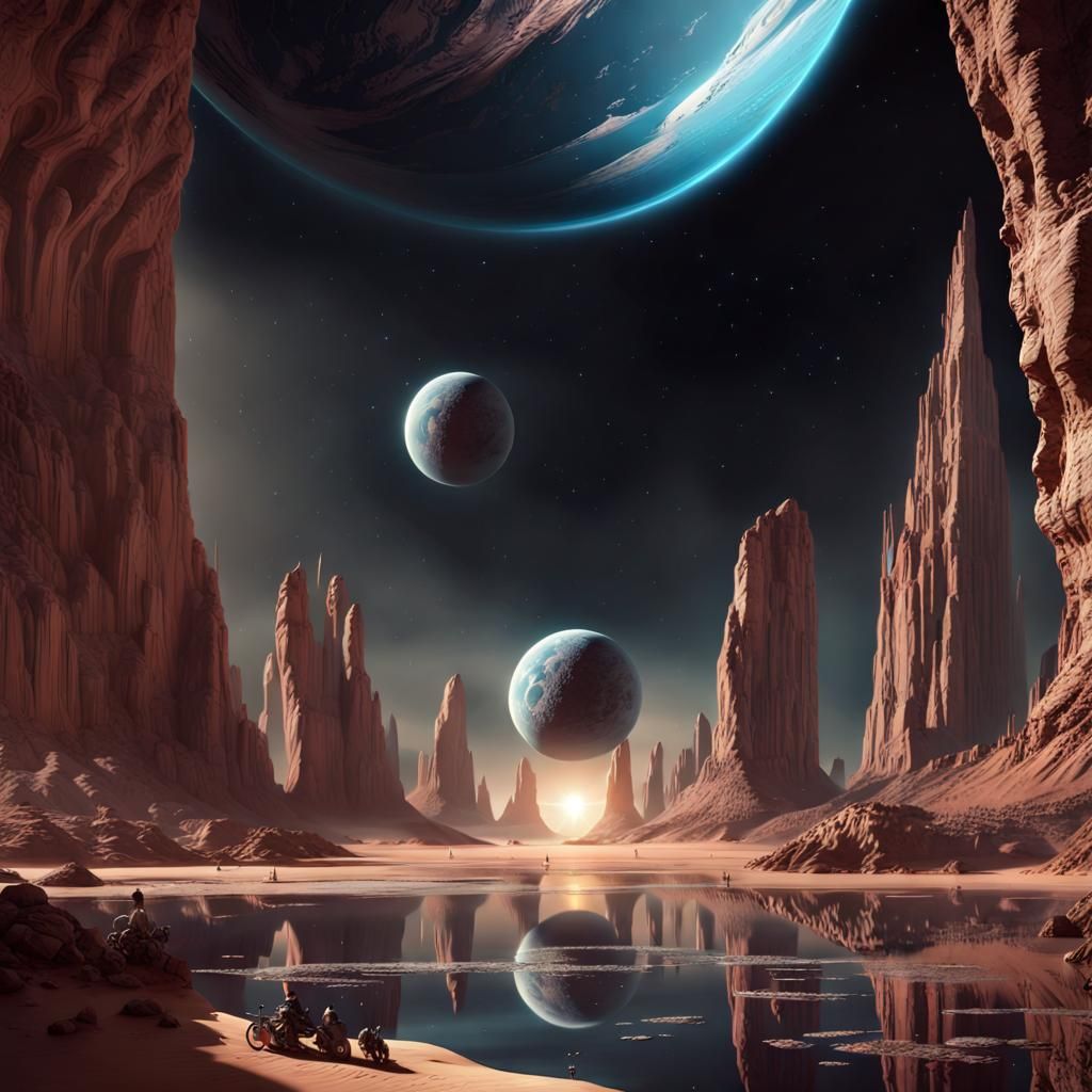 Oasis on Asteroid: Detailed Digital Matte Painting