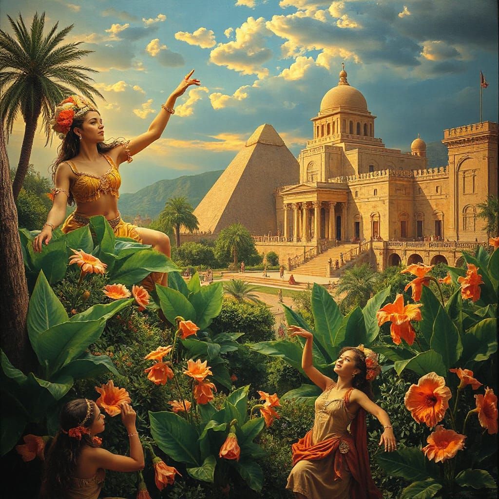 Vibrant Ancient Babylon in Lush Gardens Oil Painting