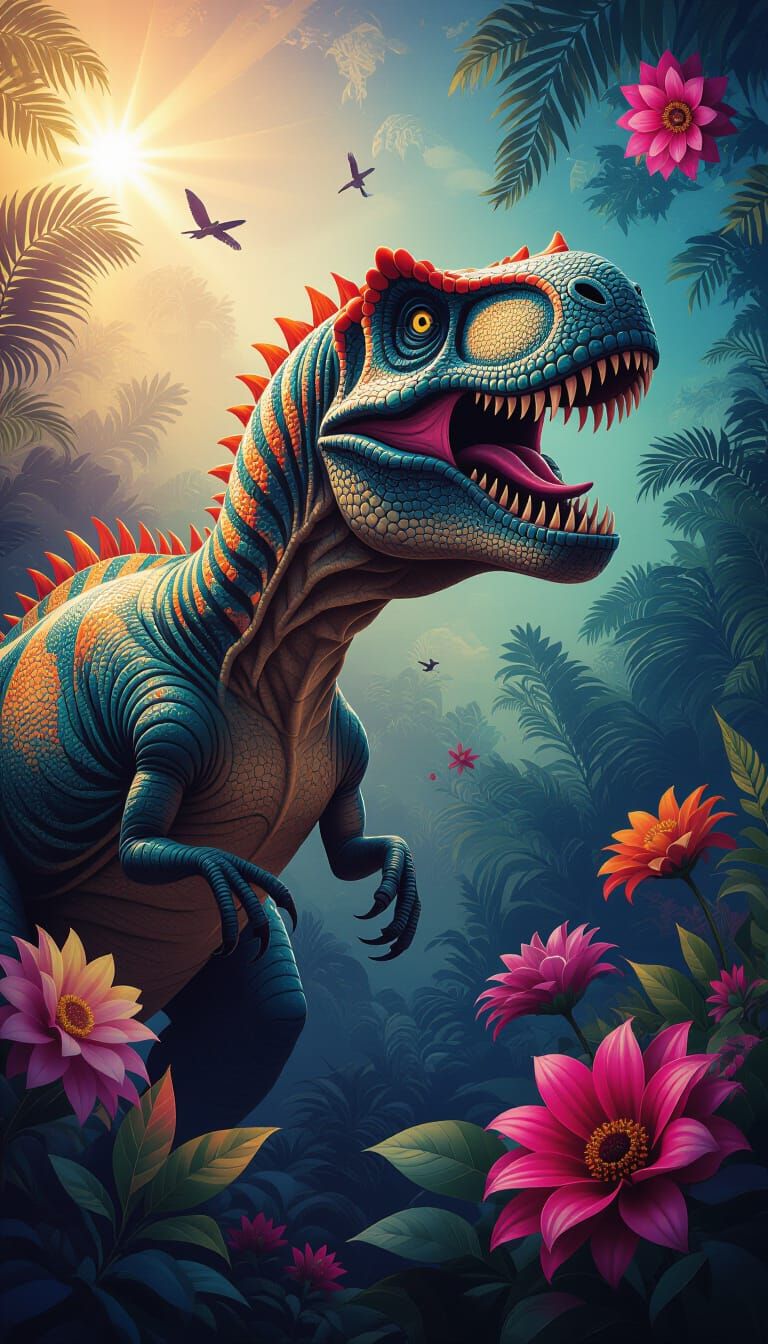 Surreal Jurassic Period with Psychedelic Dinosaurs in 8K