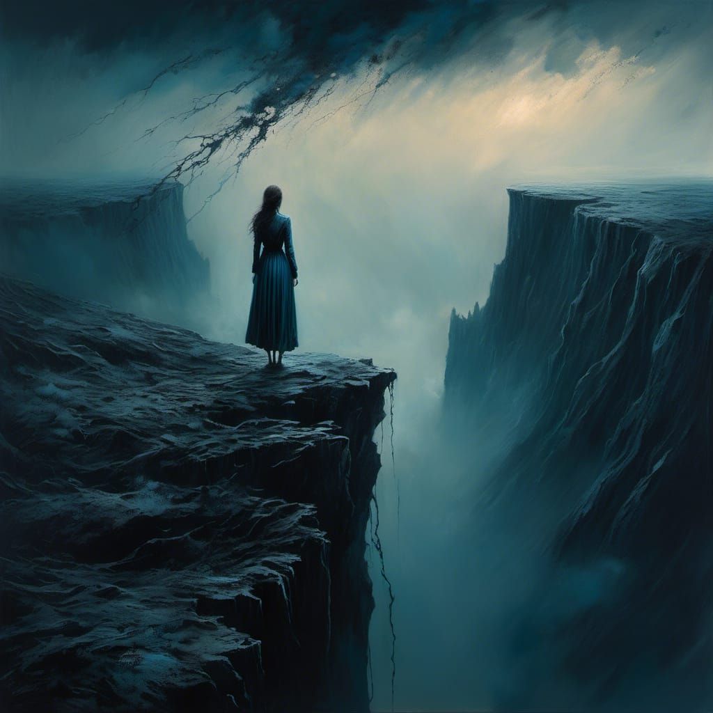 Woman Falling into Abyss of Despair