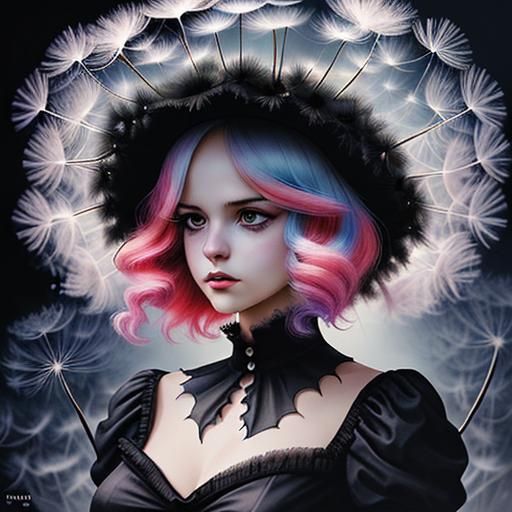 Colorful Dandelion Plumes in Comic Noir Style
