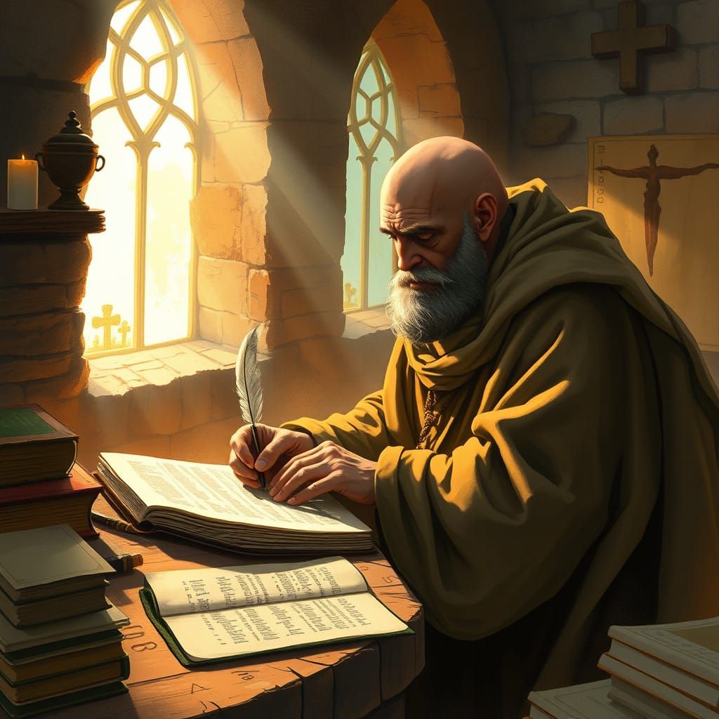 A Humble Monk in Medieval Scriptorium