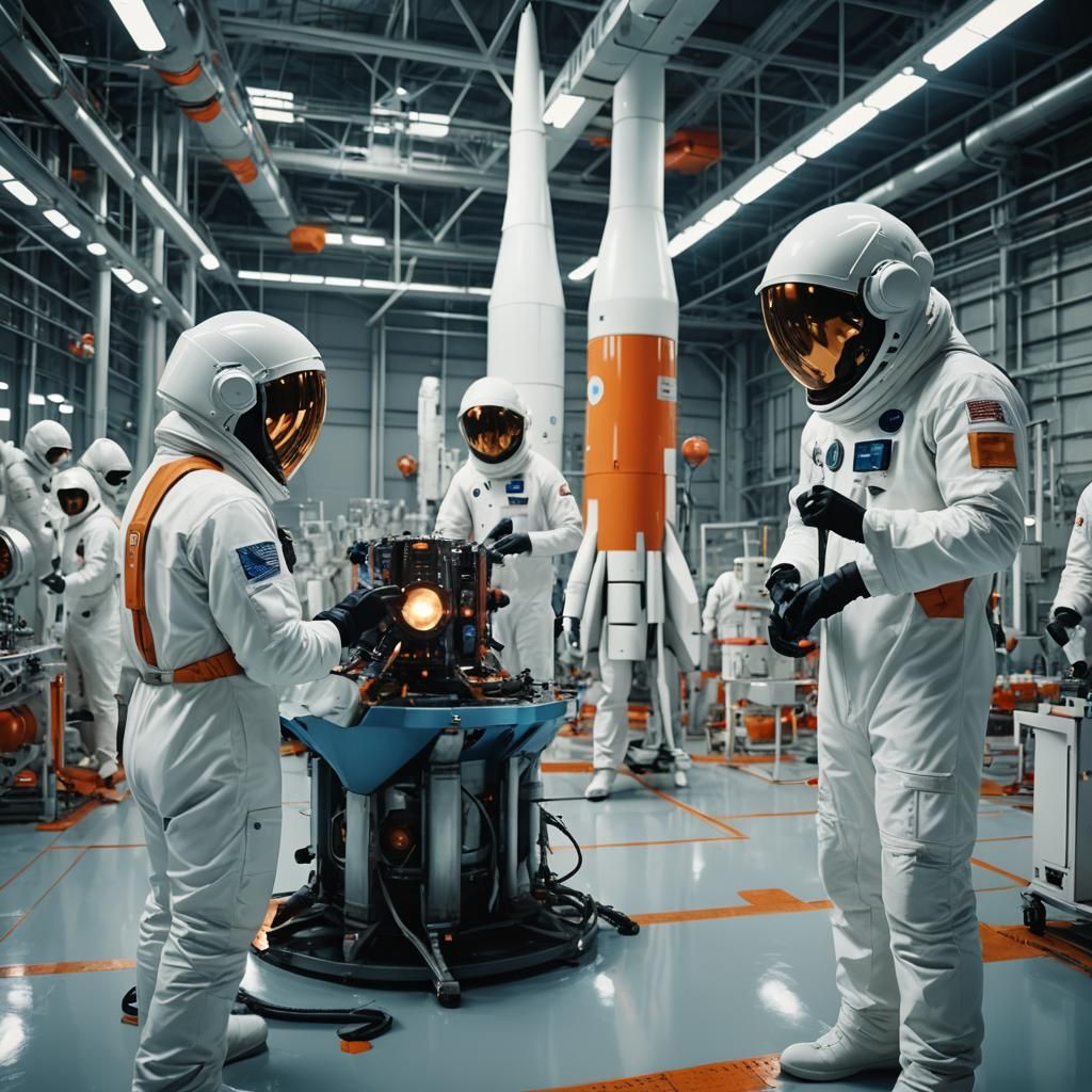 Engineers Building Rockets in a Cinematic Style