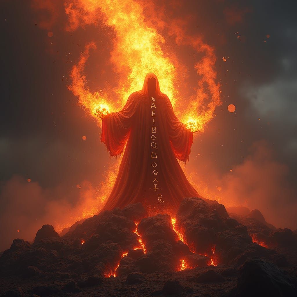Fiery Mage Spirit Erupts From Volcanic Caldera