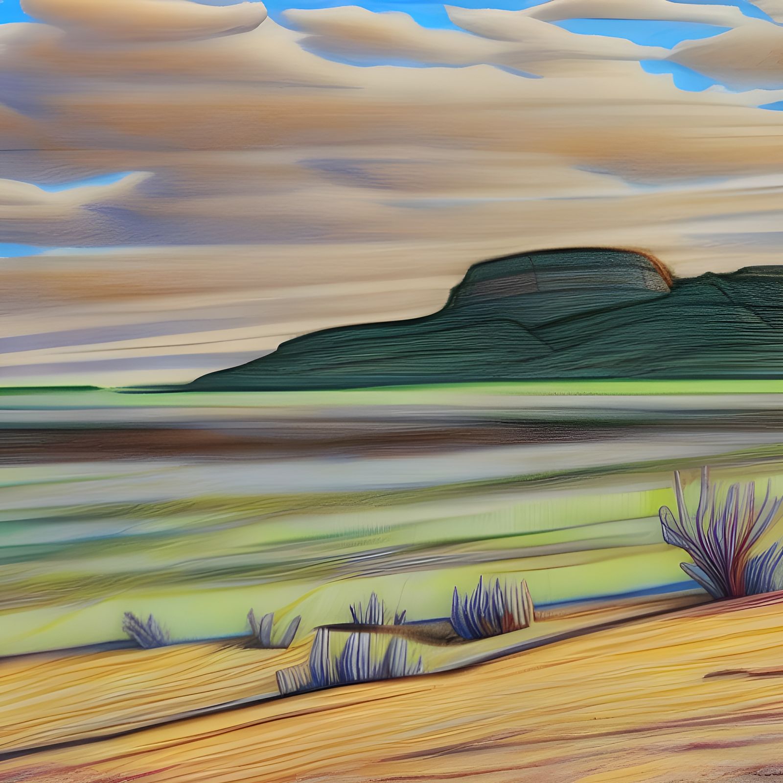 Colorful Prairie Landscape Pencil Sketch