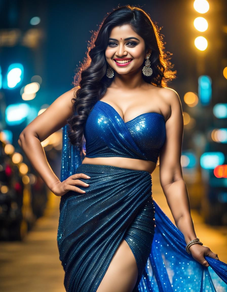 Hyperrealistic Actress in Neon City Nightscape