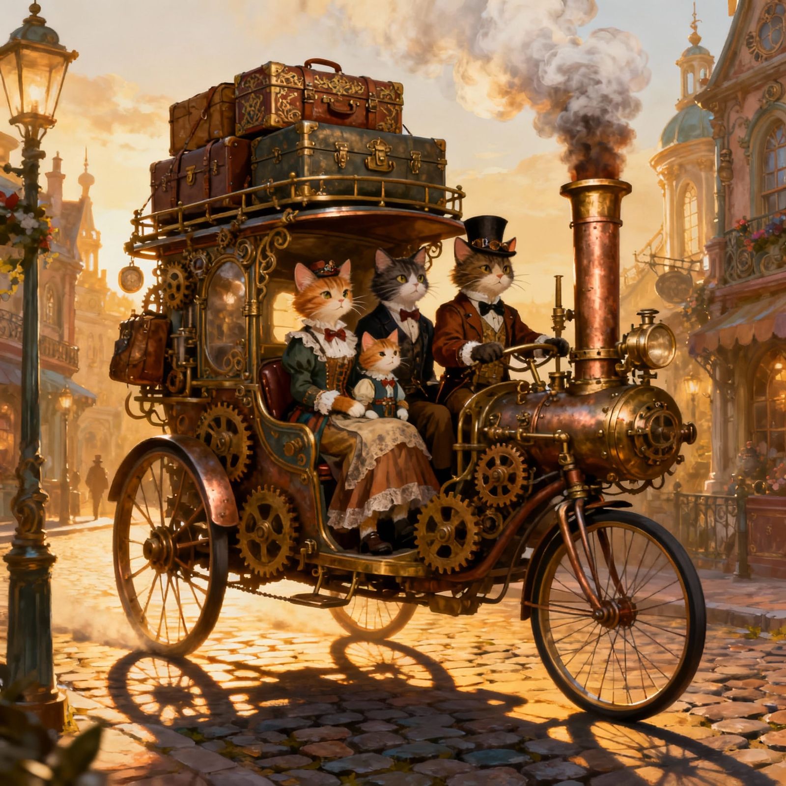 Steampunk Cat Family Embarks on Holiday Adventure