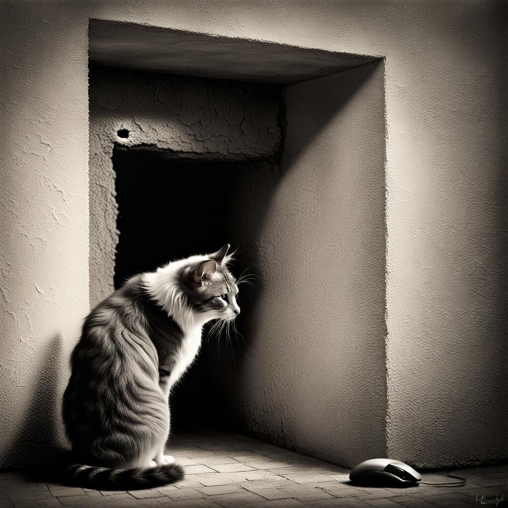 Vintage Photo of Cat Watching Glowing Mouse