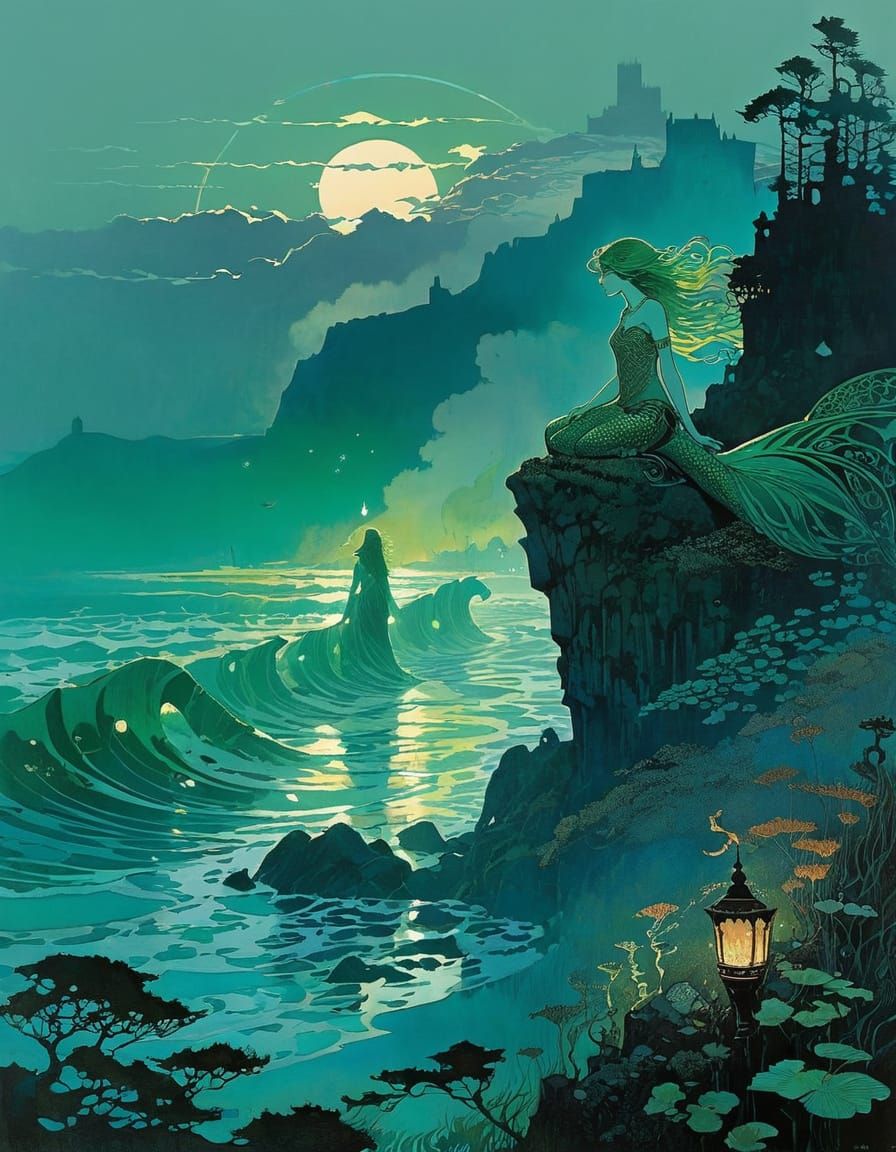 Enchanted Merrow Maiden Emerging from Fog