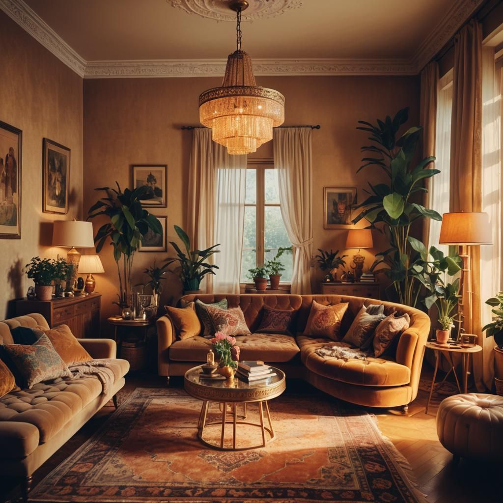 Bohemian Living Room with Golden Hour Glow