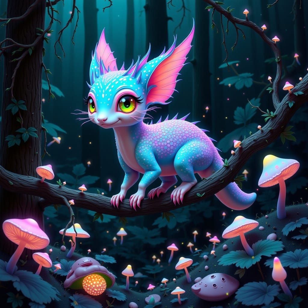 Bioluminescent Creature in Lush Alien Forest