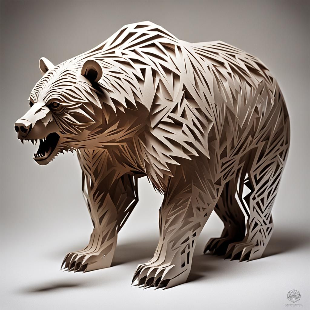 Grizzly Bear Head in Kirigami Style