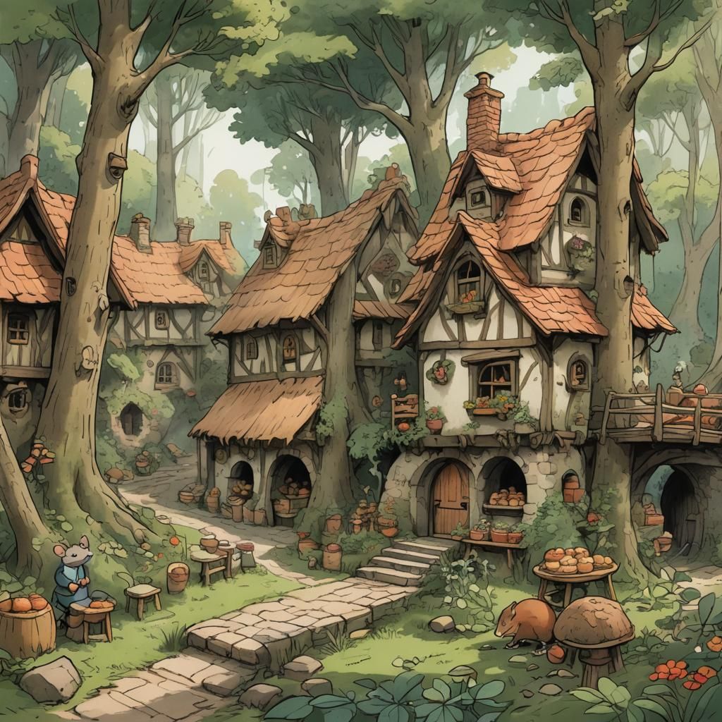 Redwall-Style Mouse Village Bakery in Forest