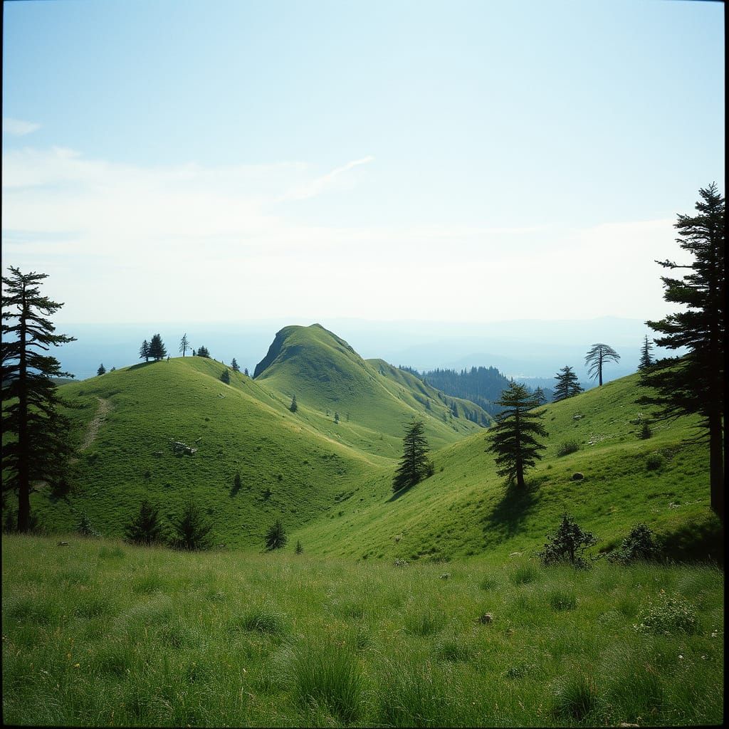 Fantasy Grass Mountains Under Vast Open Sky