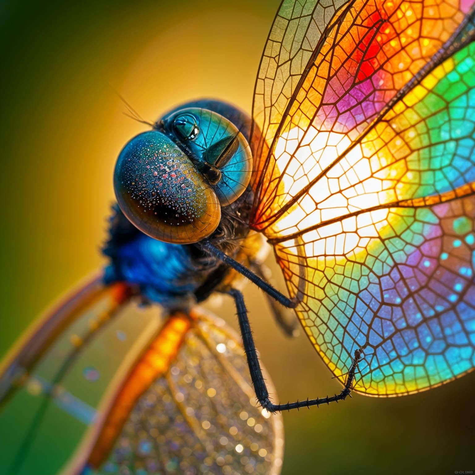 Rainbow Fractal Dragonfly in Hyperrealistic Style