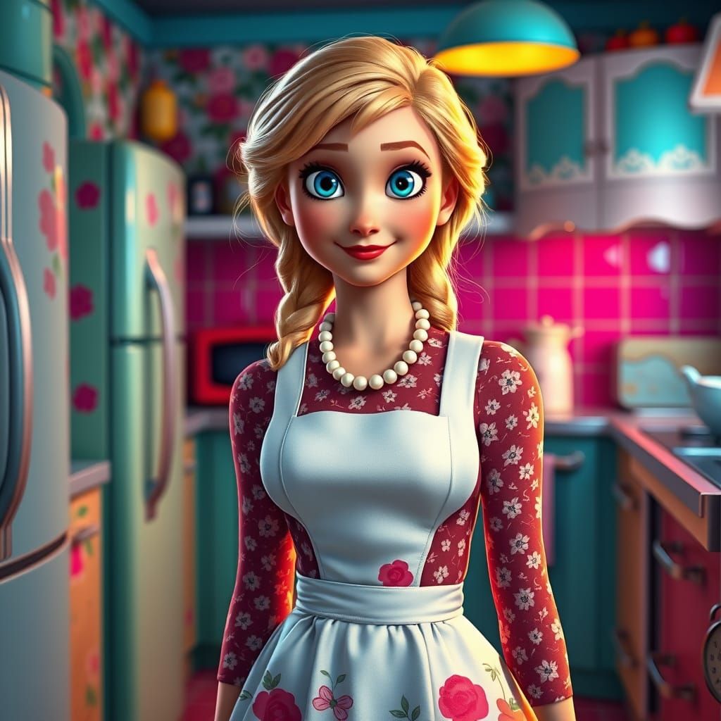 Frozen Princess Anna as 1950s Homemaker in Hyperrealistic St...