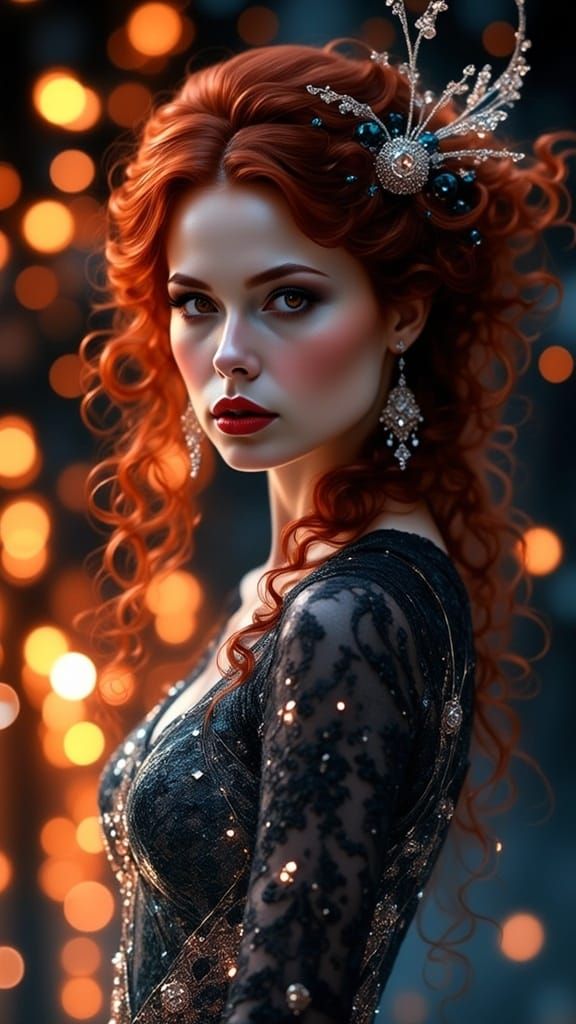 Ethereal Lady in Holographic Gothic Dress