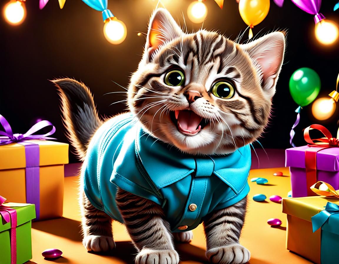 Happy Birthday Kitten in Comic Style