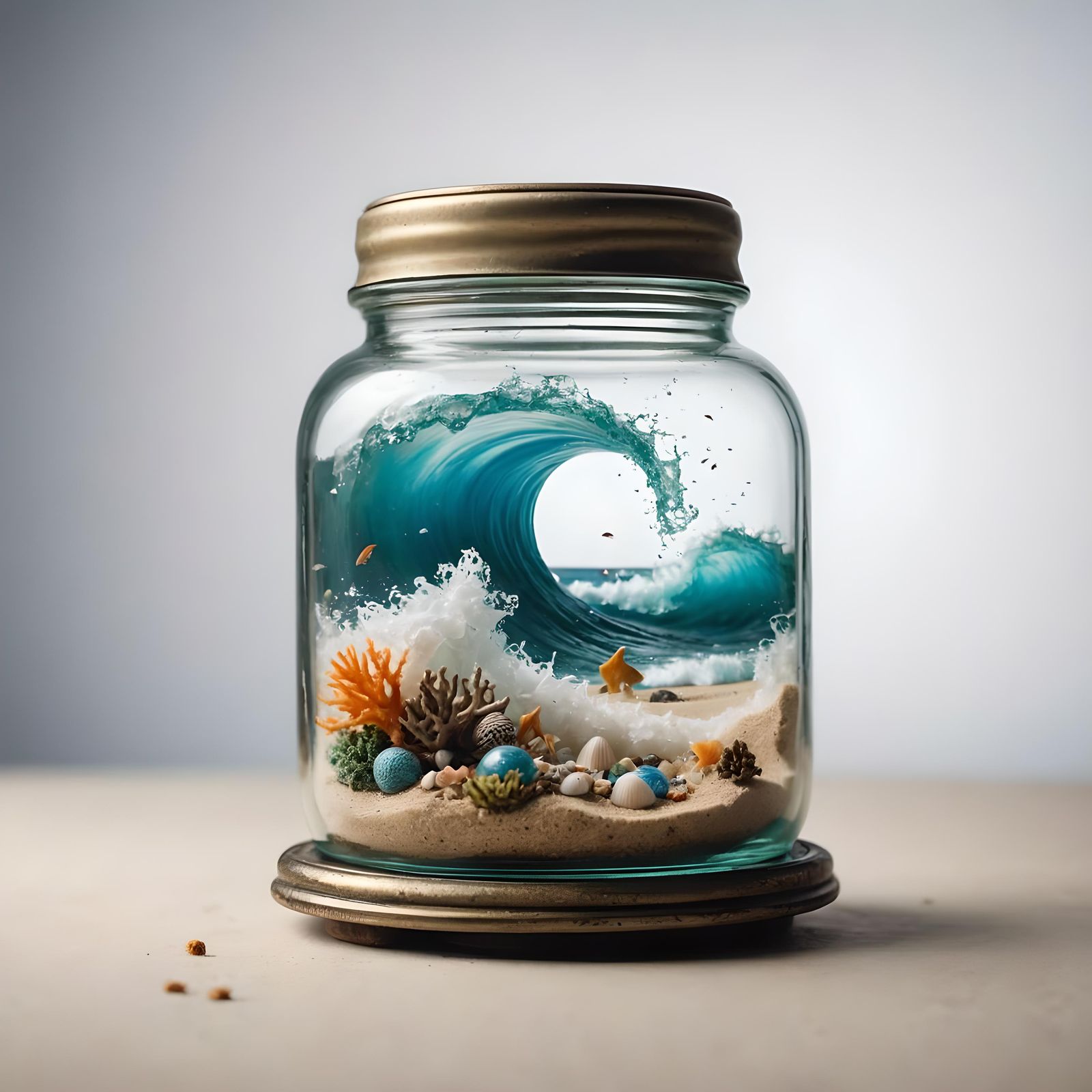 Tiny Ocean World in Antique Glass Jar
