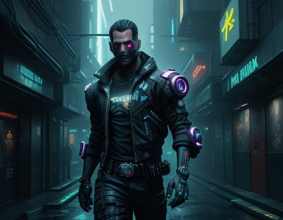 Cyberpunk Cyborg Heart in Neon Cityscape