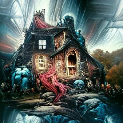 Surreal Haunted House in Comic Book Style