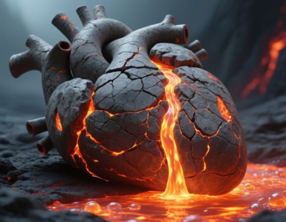 Stone Heart with Flowing Lava: A Vivid Image