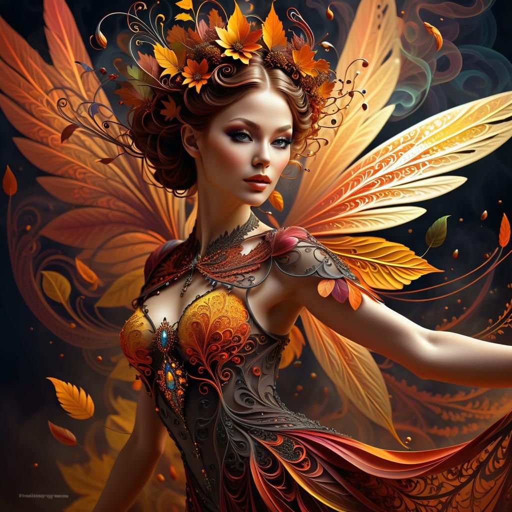 Autumn Fairy in Gothic Kinetic Art Style